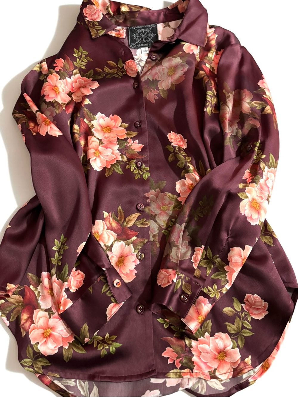 Johnny Was Silk Blouse Jade Amanza Winonna Burgundy Floral - Picture 6 of 7